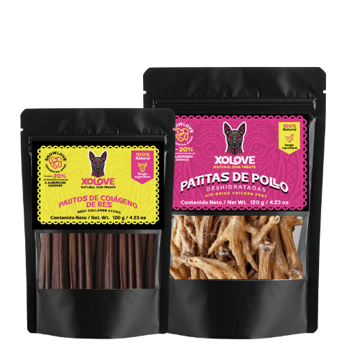 Discovery Pack para Perro. 1 Bolsa de Patitas de Pollo + 1 Bolsa de Palitos de Colágeno + ¡Envío gratis!